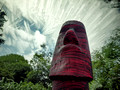 Moai head with red laser